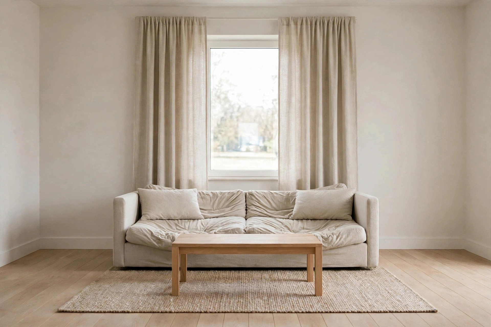 Living room with flat sagging foam cushions